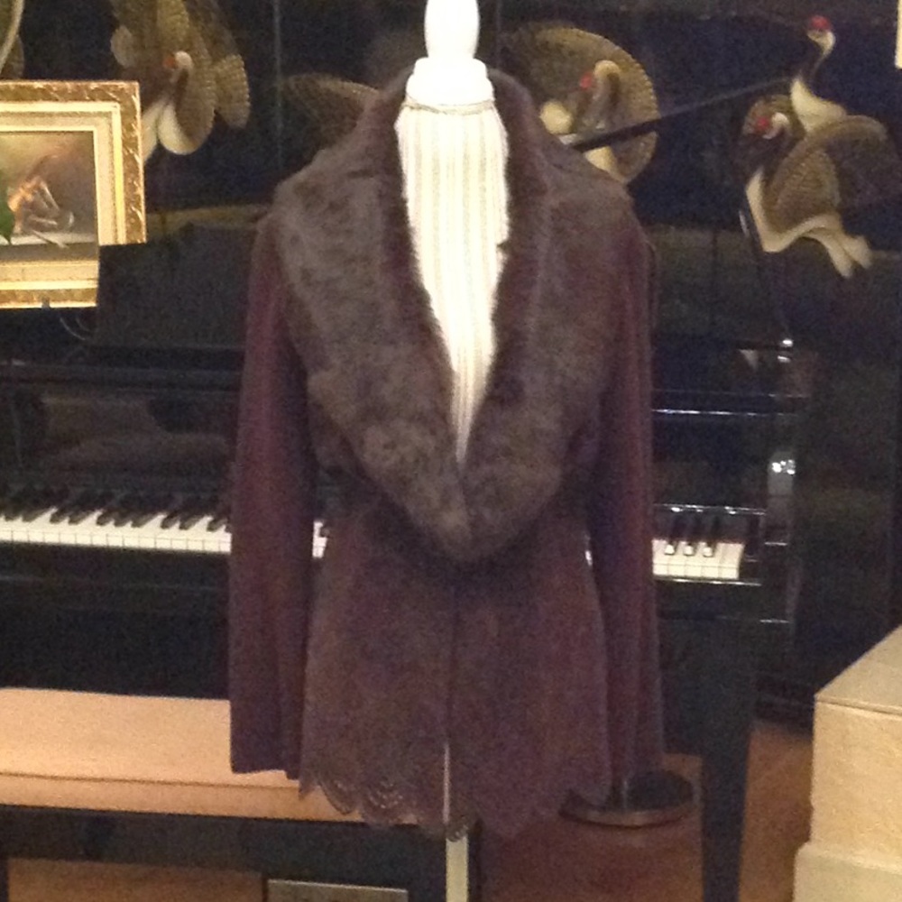 Wonderful Suede & Knit Jacket with fur Collar.